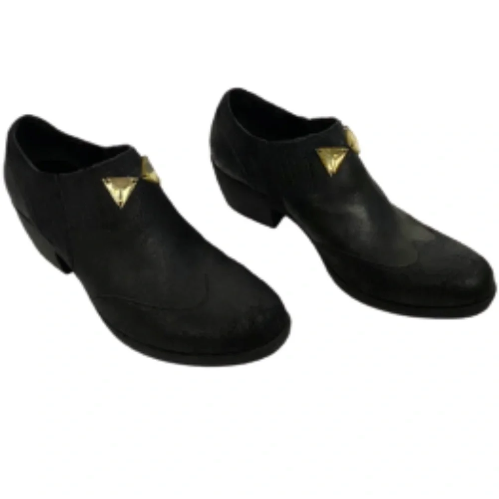 Korks Black Leather Embellished Wingtip Booties